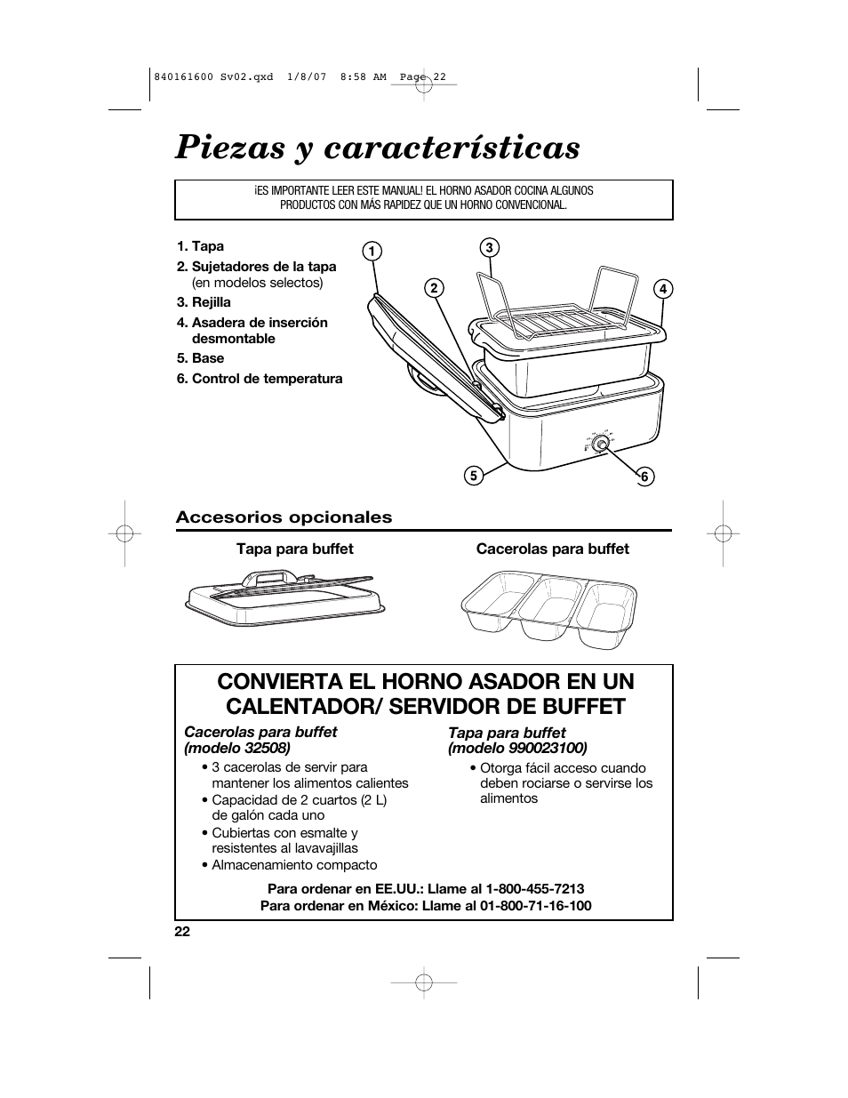 Piezas y características | Proctor-Silex 840161600 User Manual | Page 22 / 32