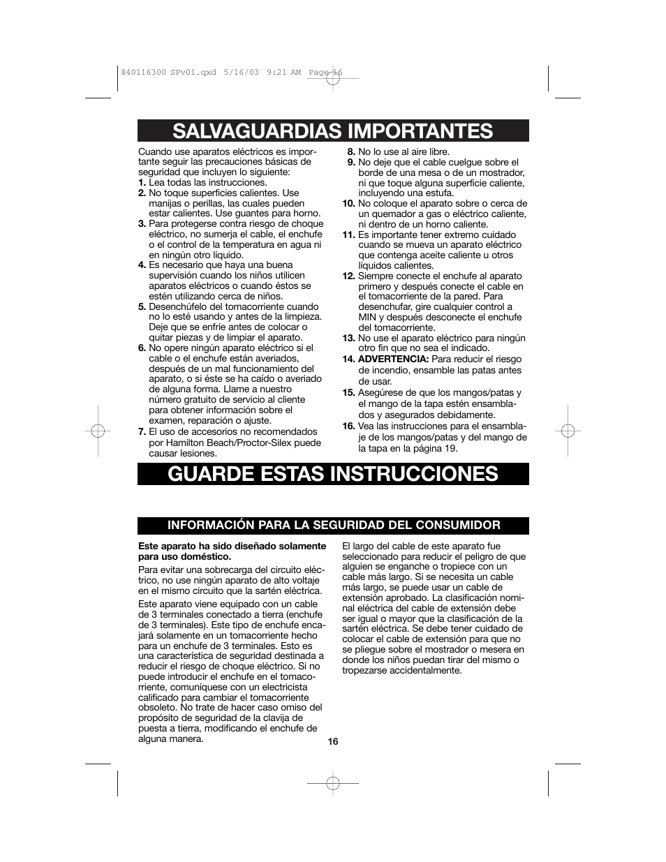 Proctor-Silex 840116300 User Manual | Page 16 / 24