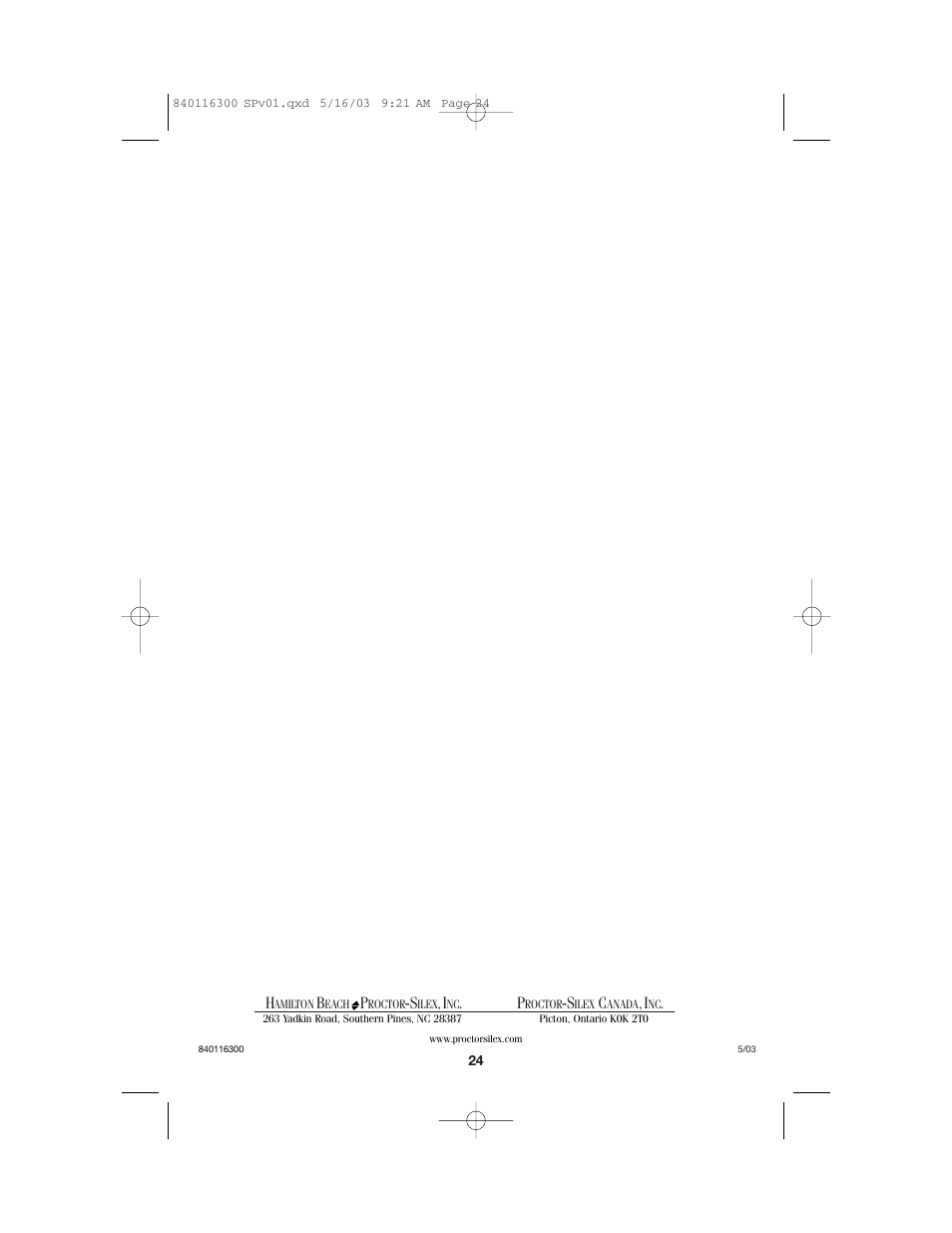 Proctor-Silex 840116300 User Manual | Page 24 / 24