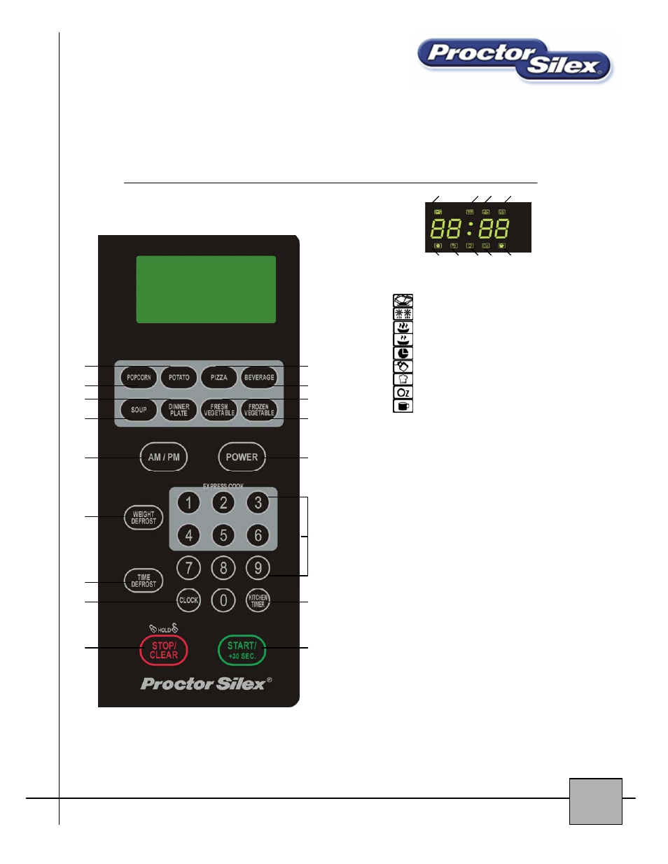 Control panel operation, Control panel display window, Display window icons | Proctor-Silex 87008 User Manual | Page 9 / 17