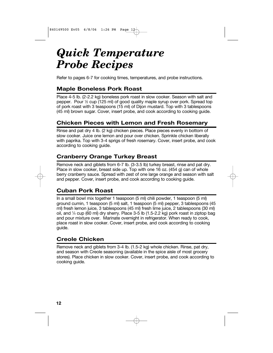 Quick temperature probe recipes | Proctor-Silex 840149500 User Manual | Page 12 / 64
