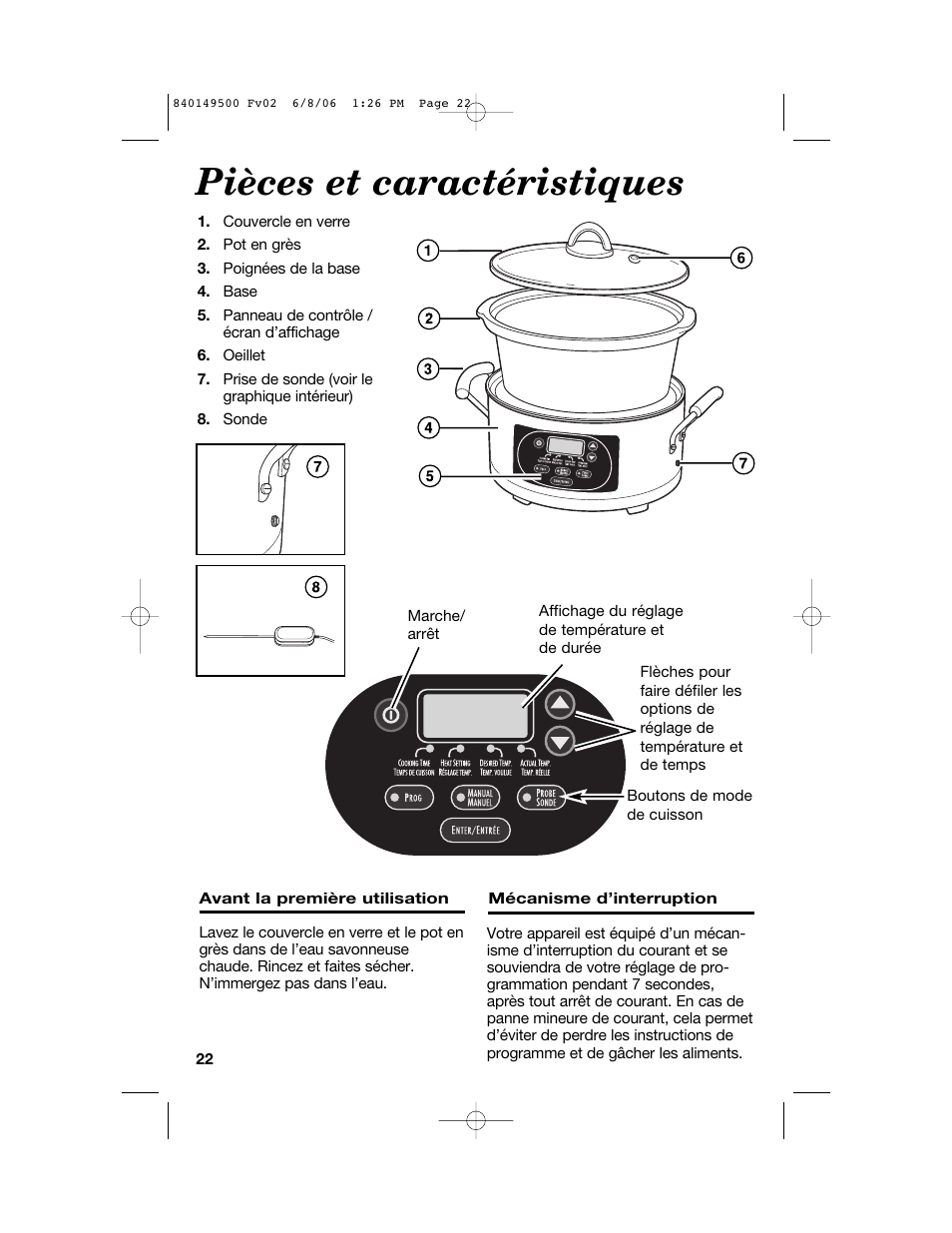 Pièces et caractéristiques | Proctor-Silex 840149500 User Manual | Page 22 / 64