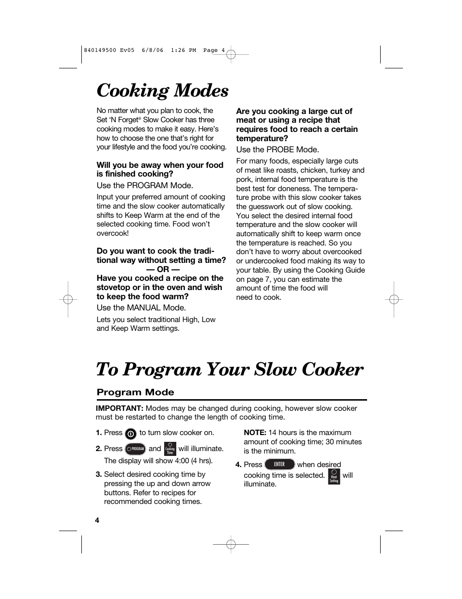 Cooking modes | Proctor-Silex 840149500 User Manual | Page 4 / 64