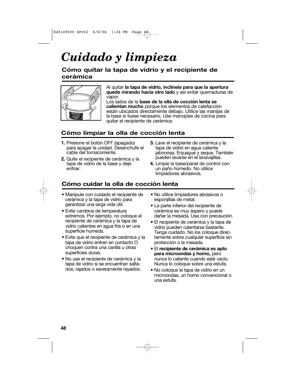 Cuidado y limpieza | Proctor-Silex 840149500 User Manual | Page 48 / 64