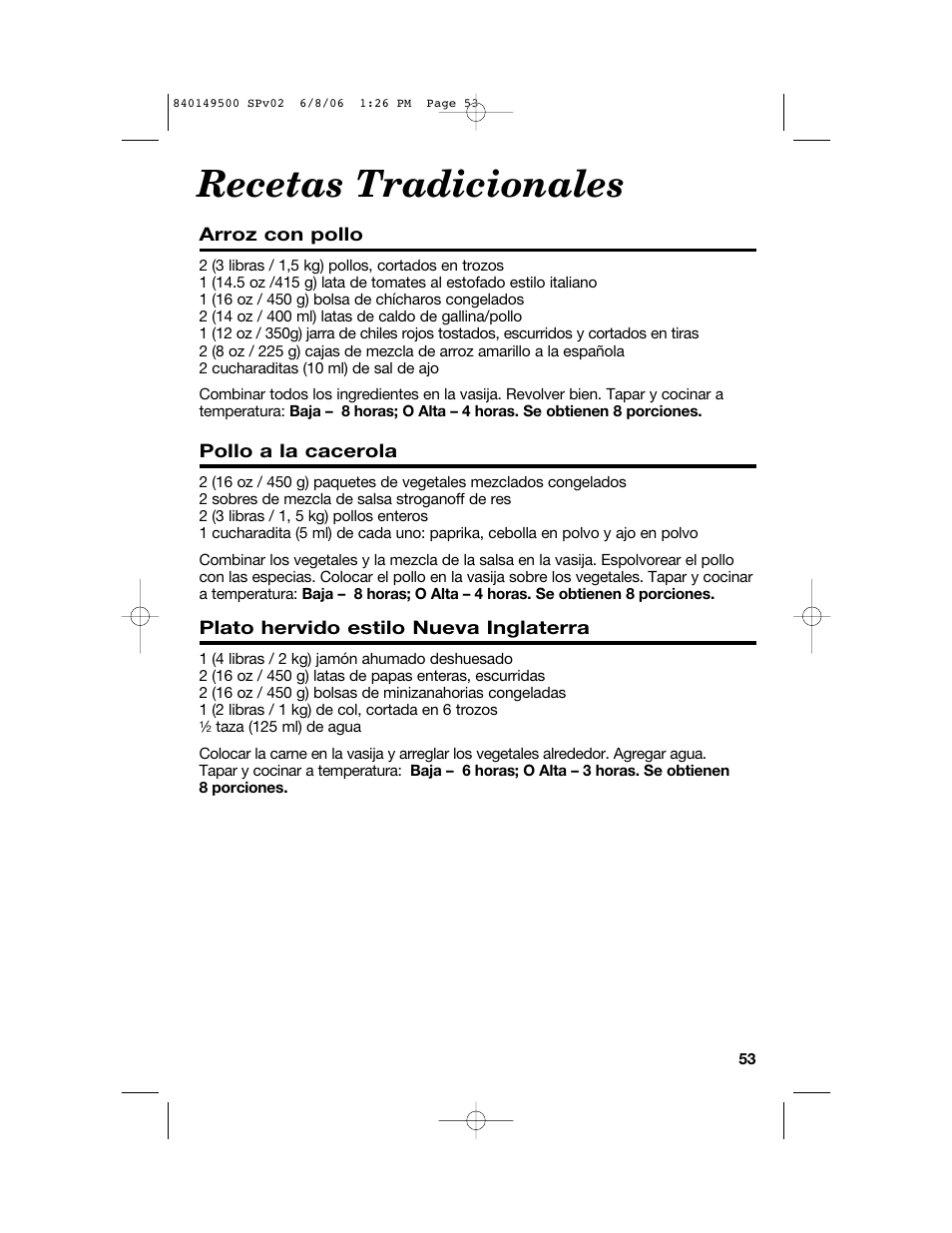 Recetas tradicionales | Proctor-Silex 840149500 User Manual | Page 53 / 64