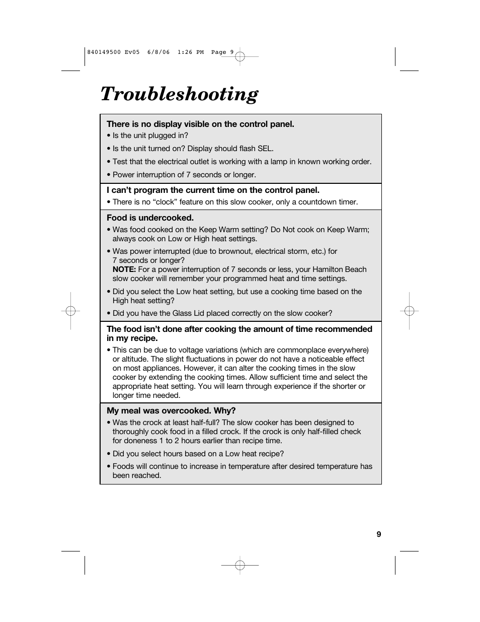 Troubleshooting | Proctor-Silex 840149500 User Manual | Page 9 / 64