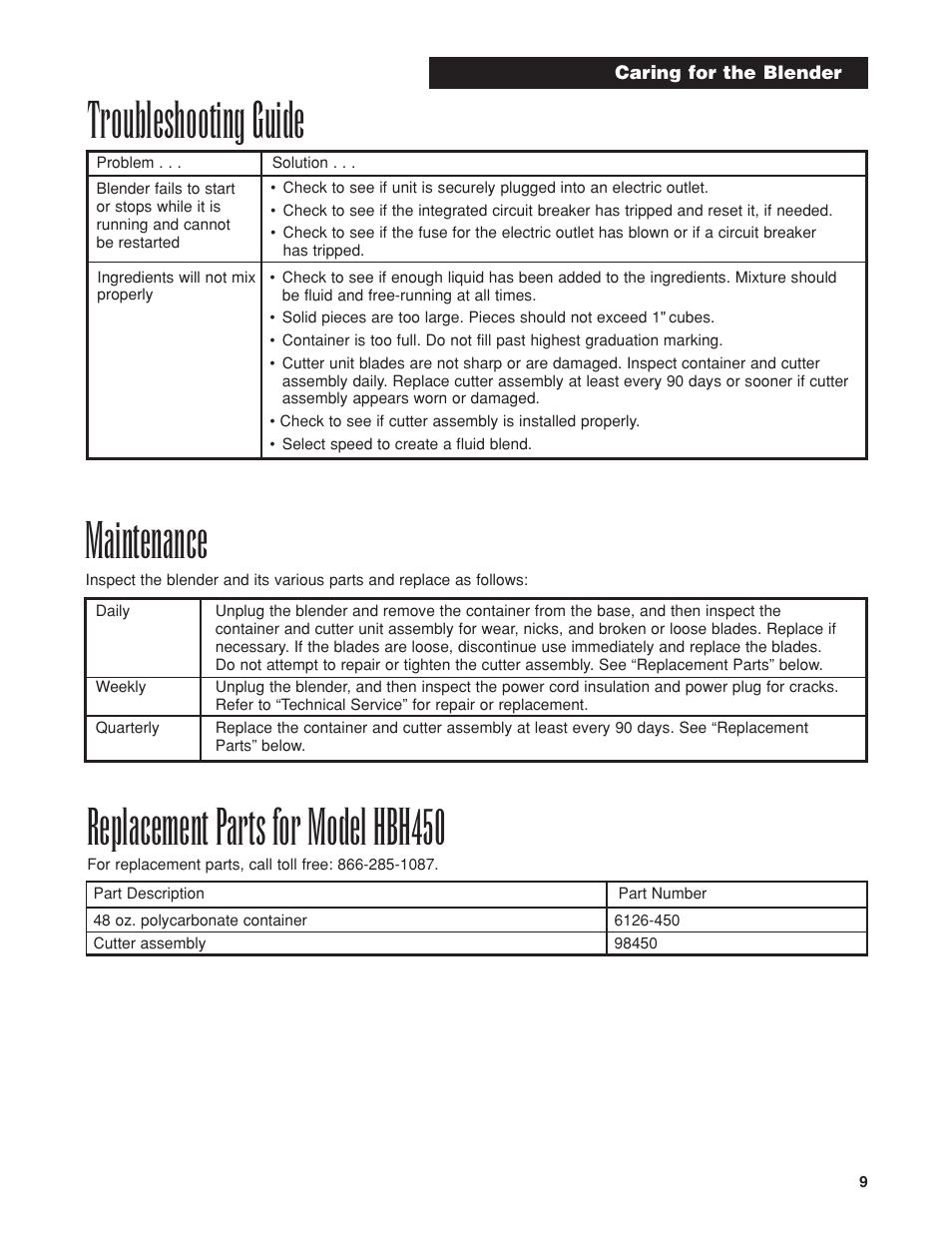 Maintenance | Proctor-Silex HBH450 User Manual | Page 9 / 32