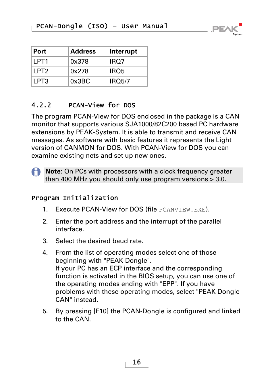 Pcan-view for dos | PEAK-System Technik PCAN-DONGLE IPEH-002019 User Manual | Page 16 / 23