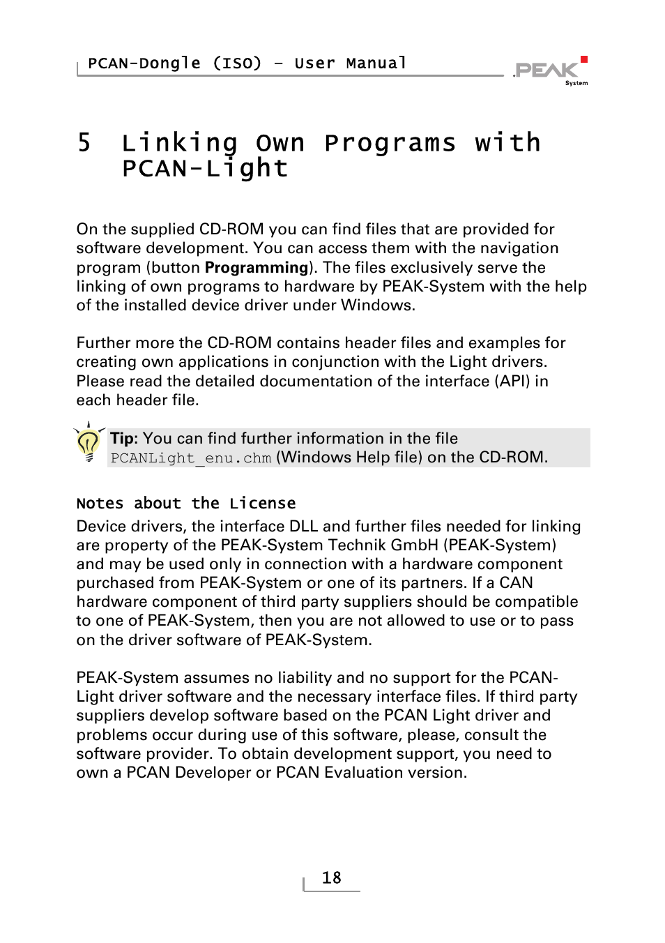 Linking own programs with pcan-light, 5linking own programs with pcan-light | PEAK-System Technik PCAN-DONGLE IPEH-002019 User Manual | Page 18 / 23