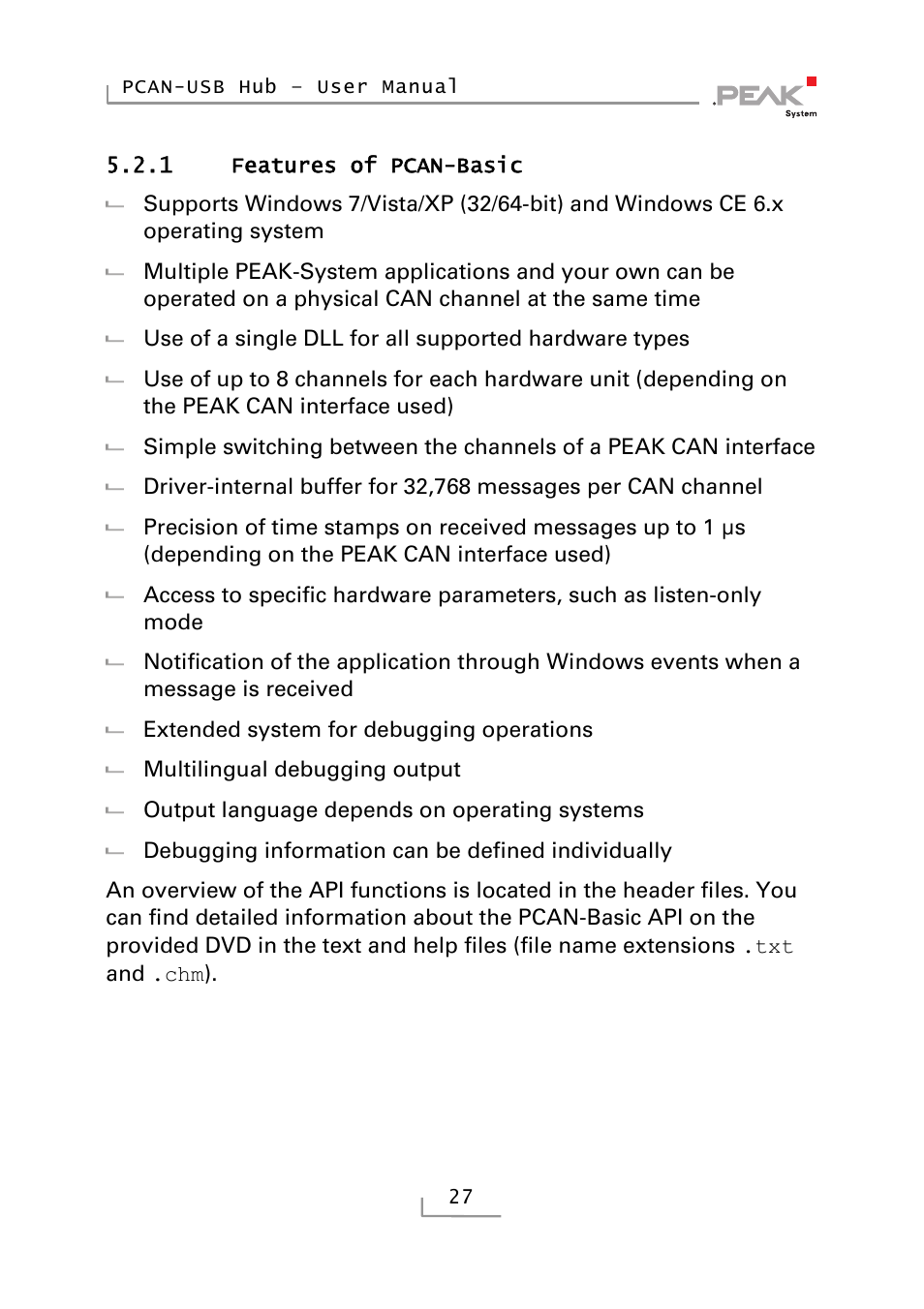 1 features of pcan-basic, Features of pcan-basic | PEAK-System Technik RS-232 User Manual | Page 27 / 35