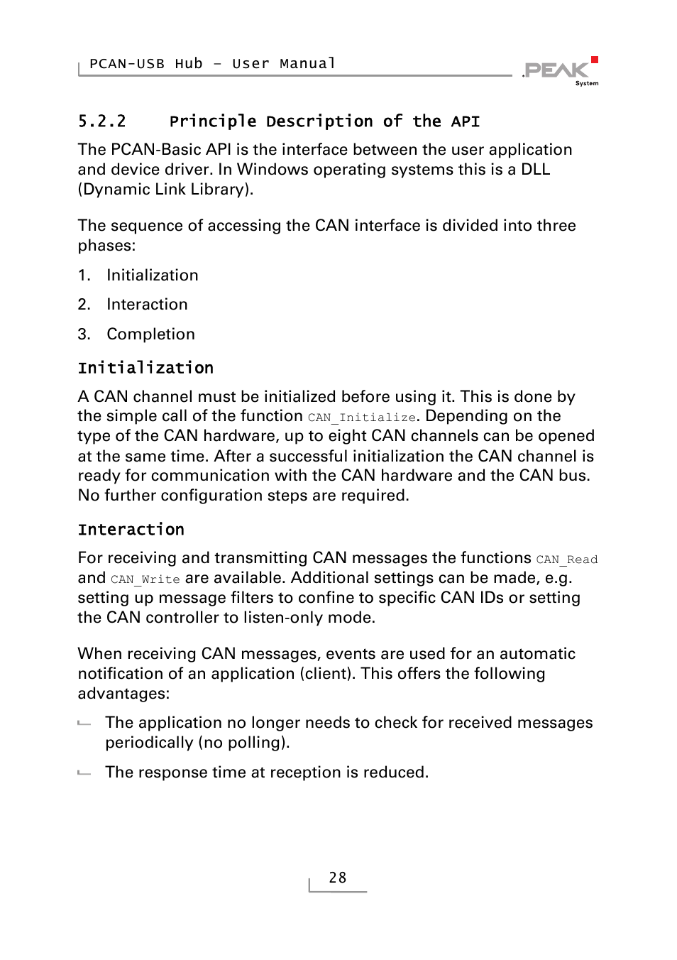 2 principle description of the api, Principle description of the api | PEAK-System Technik RS-232 User Manual | Page 28 / 35