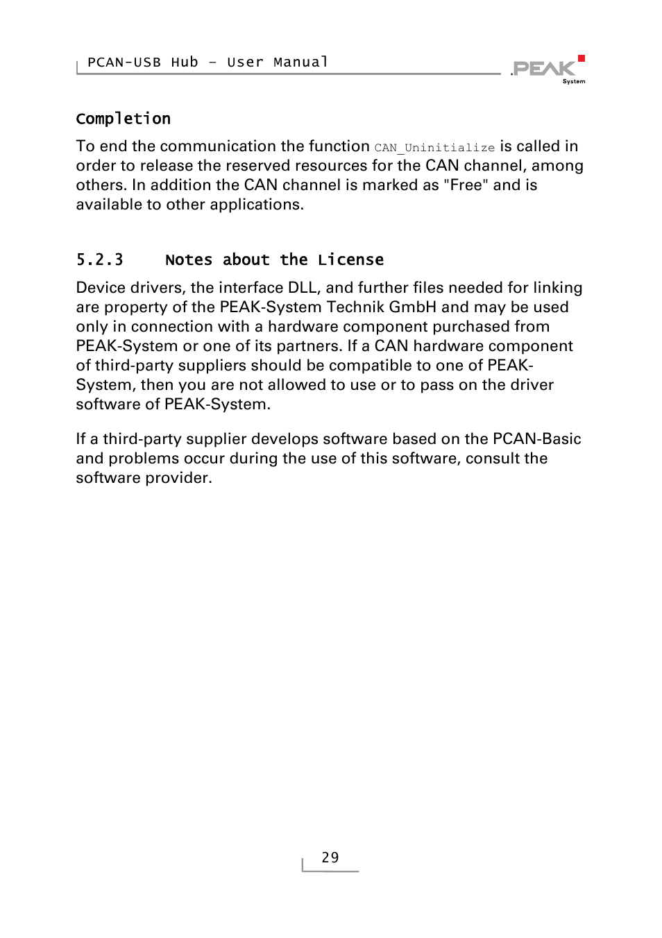 3 notes about the license, Notes about the license | PEAK-System Technik RS-232 User Manual | Page 29 / 35