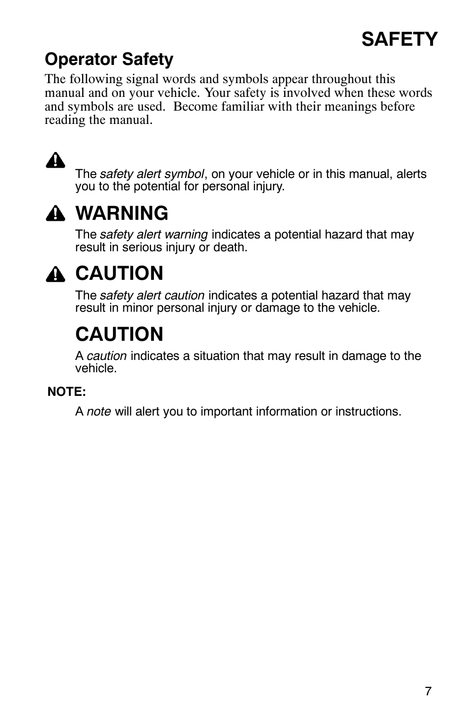 Safety, Warning, Caution | Operator safety | Polaris 6X6 User Manual | Page 10 / 136