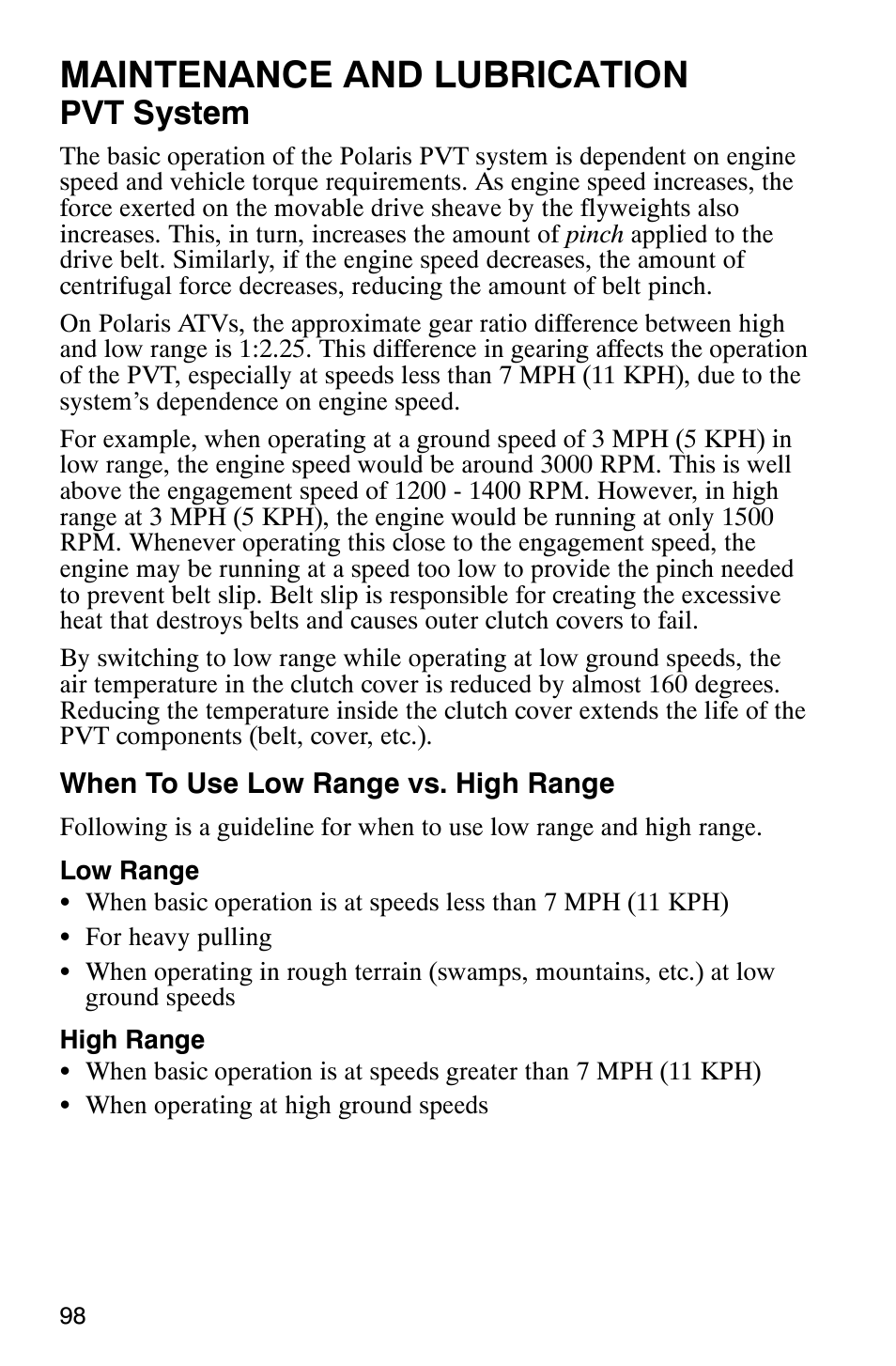 Maintenance and lubrication, Pvt system | Polaris 6X6 User Manual | Page 101 / 136