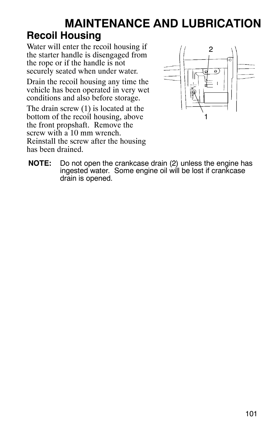 Maintenance and lubrication, Recoil housing | Polaris 6X6 User Manual | Page 104 / 136