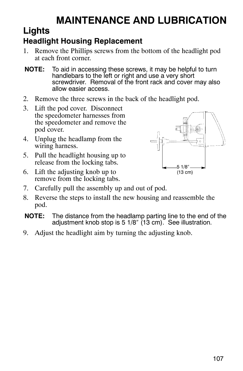 Maintenance and lubrication, Lights | Polaris 6X6 User Manual | Page 110 / 136