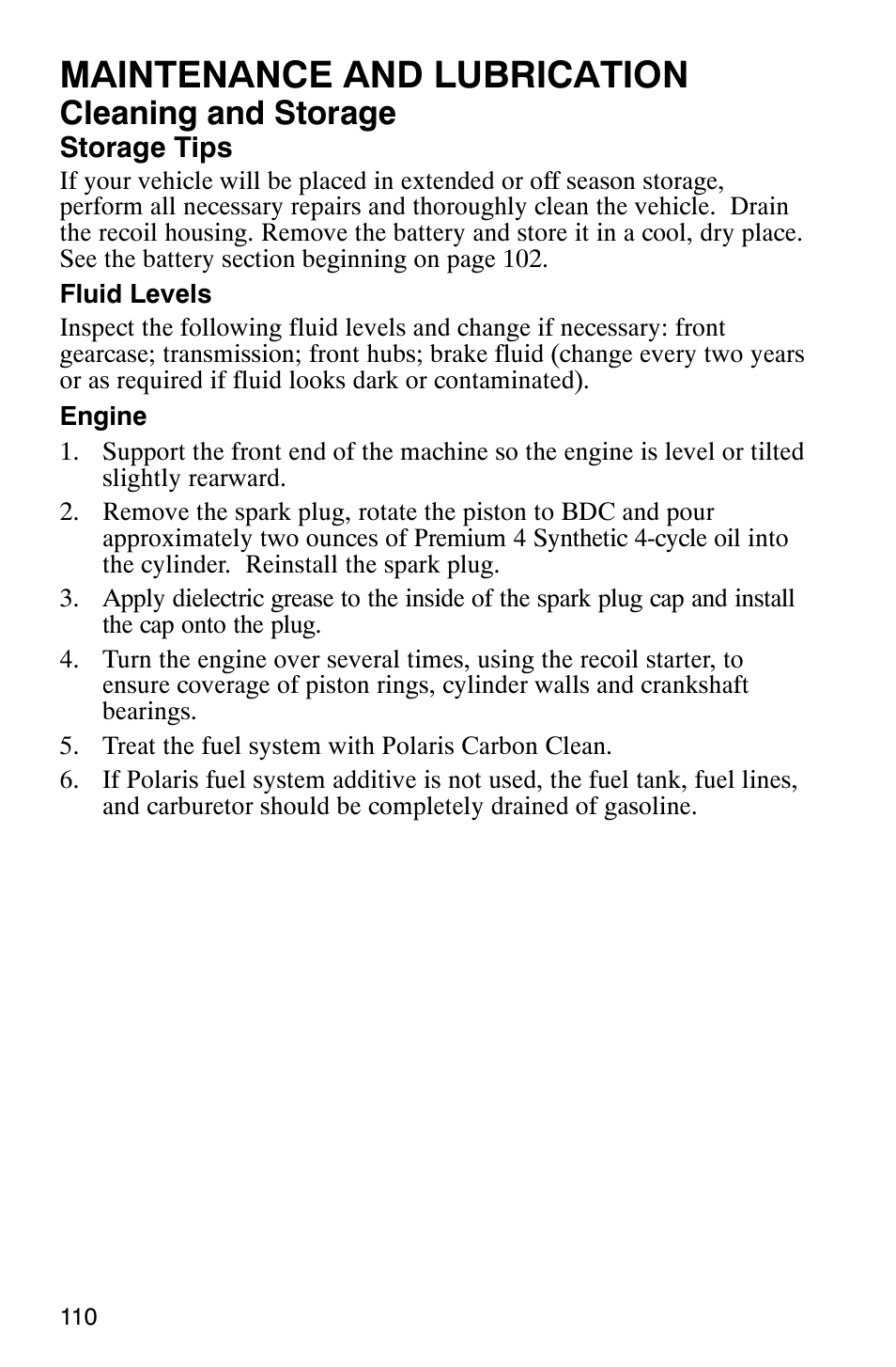 Maintenance and lubrication, Cleaning and storage | Polaris 6X6 User Manual | Page 113 / 136