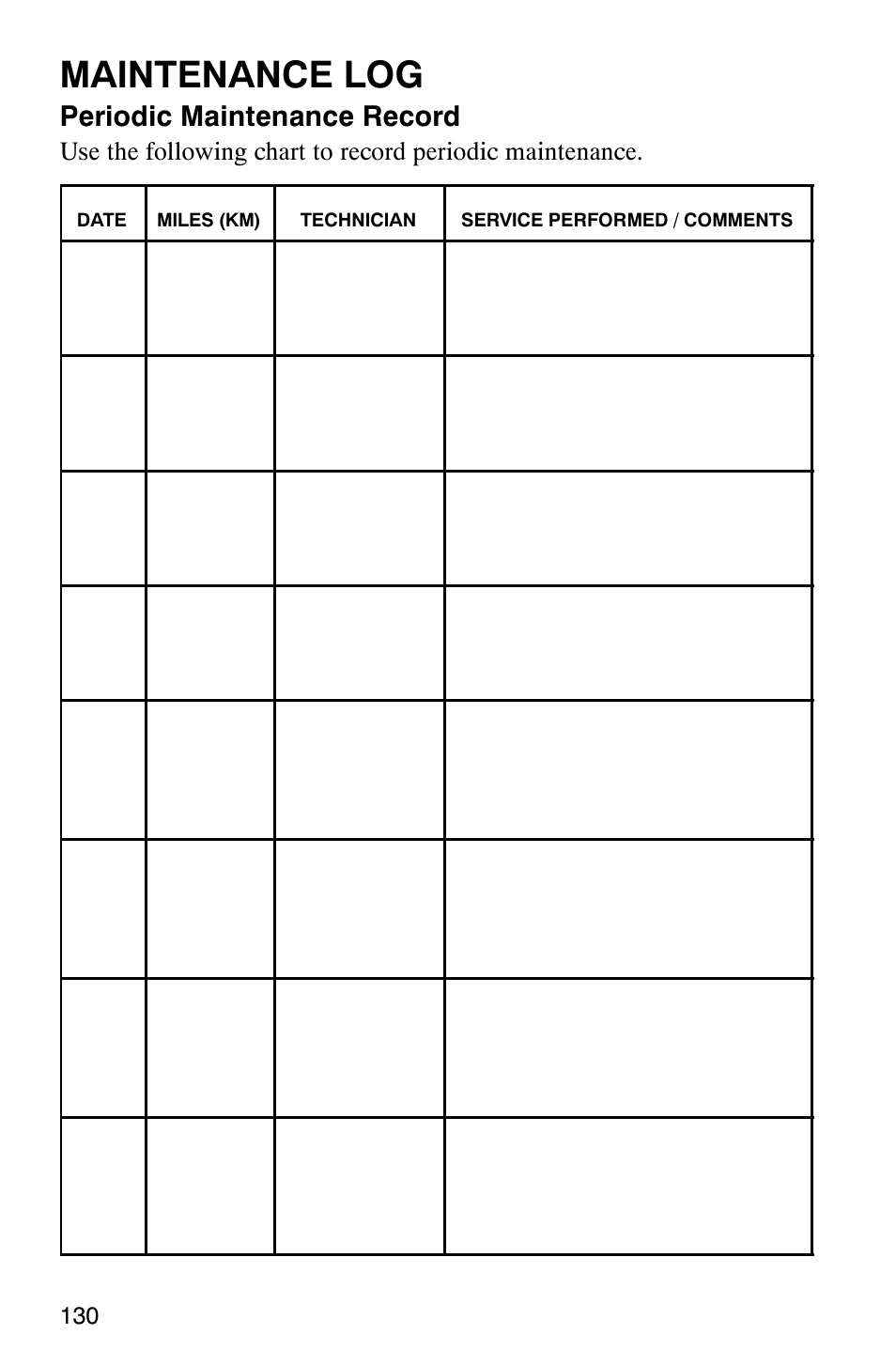 Maintenance log, Periodic maintenance record | Polaris 6X6 User Manual | Page 133 / 136