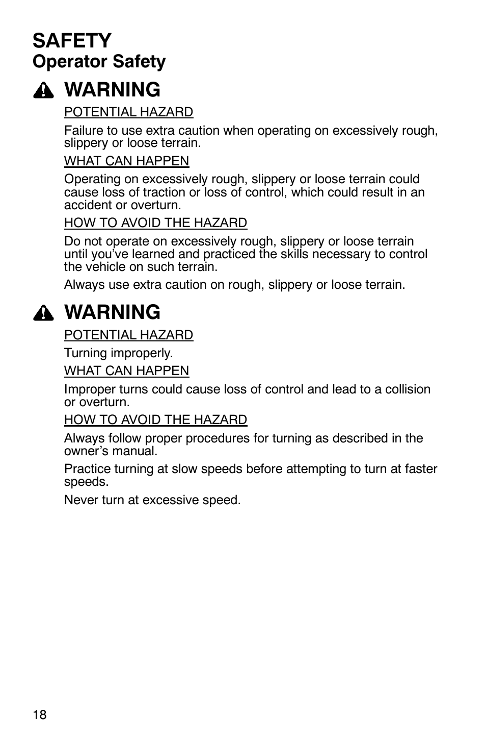 Safety, Warning, Operator safety | Polaris 6X6 User Manual | Page 21 / 136