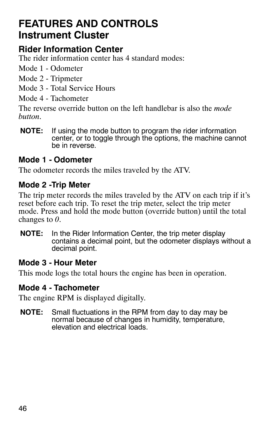 Features and controls instrument cluster | Polaris 6X6 User Manual | Page 49 / 136