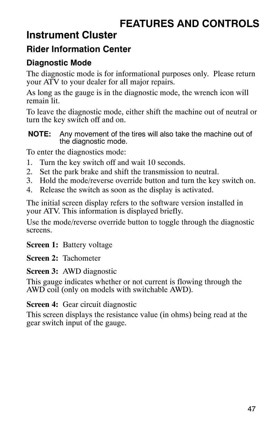 Features and controls instrument cluster | Polaris 6X6 User Manual | Page 50 / 136