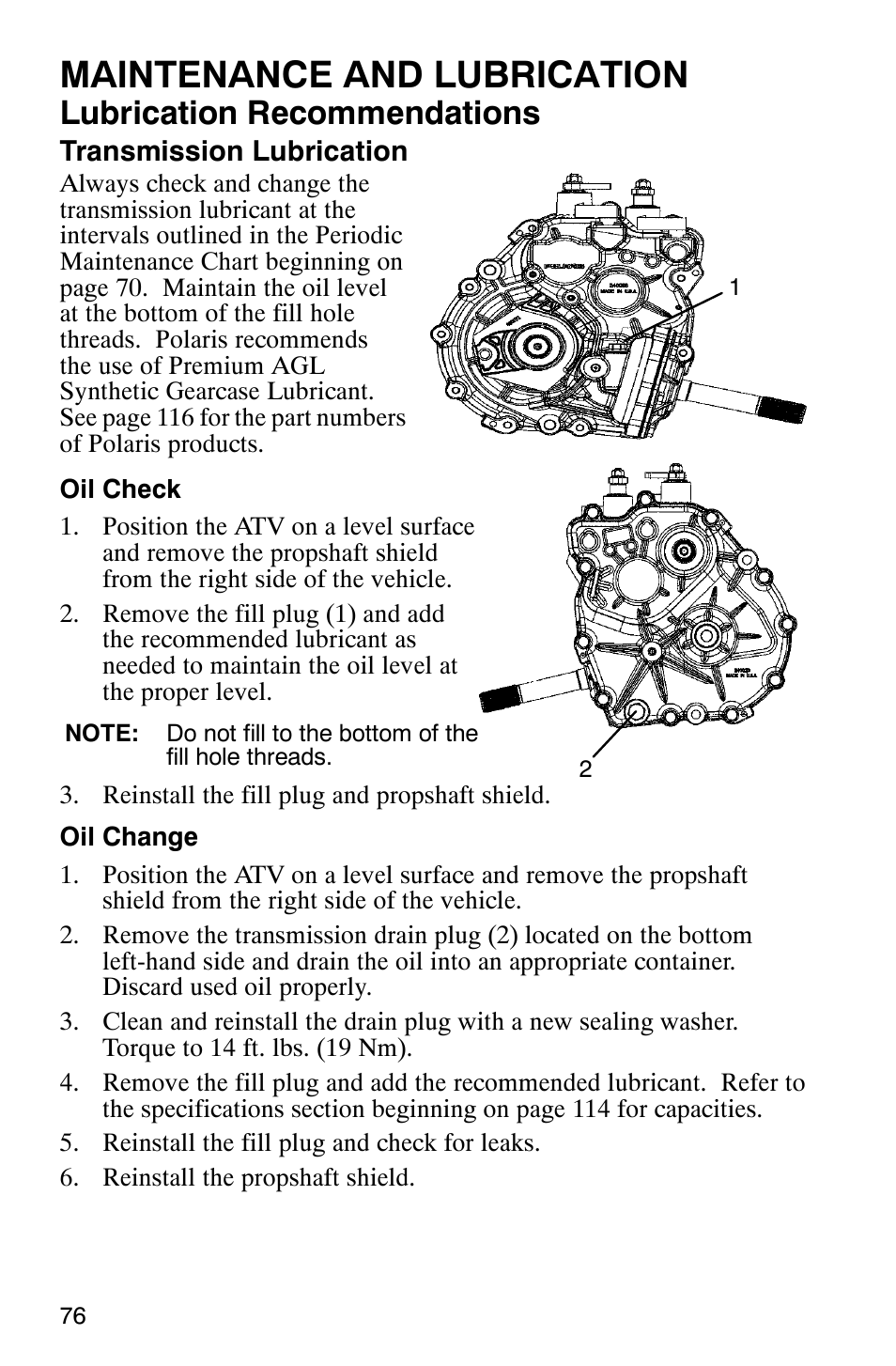 Maintenance and lubrication, Lubrication recommendations | Polaris 6X6 User Manual | Page 79 / 136