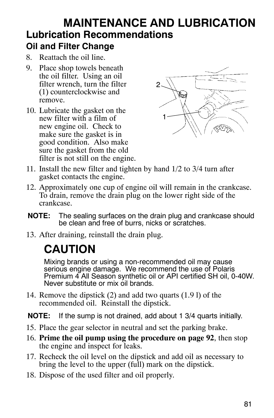 Maintenance and lubrication, Caution, Lubrication recommendations | Polaris 6X6 User Manual | Page 84 / 136