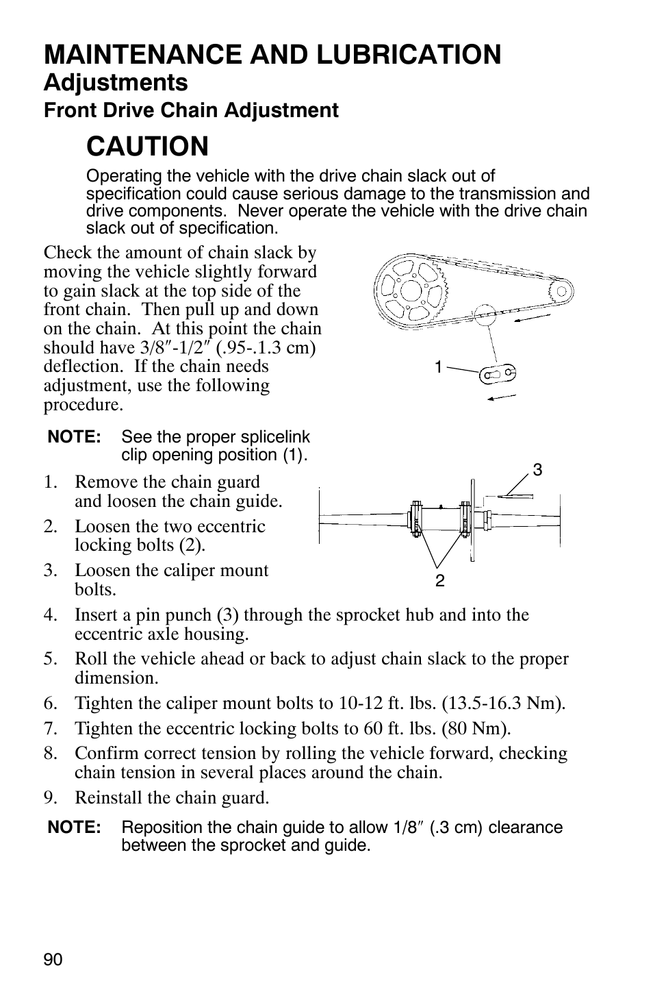 Maintenance and lubrication, Caution, Adjustments | Polaris 6X6 User Manual | Page 93 / 136