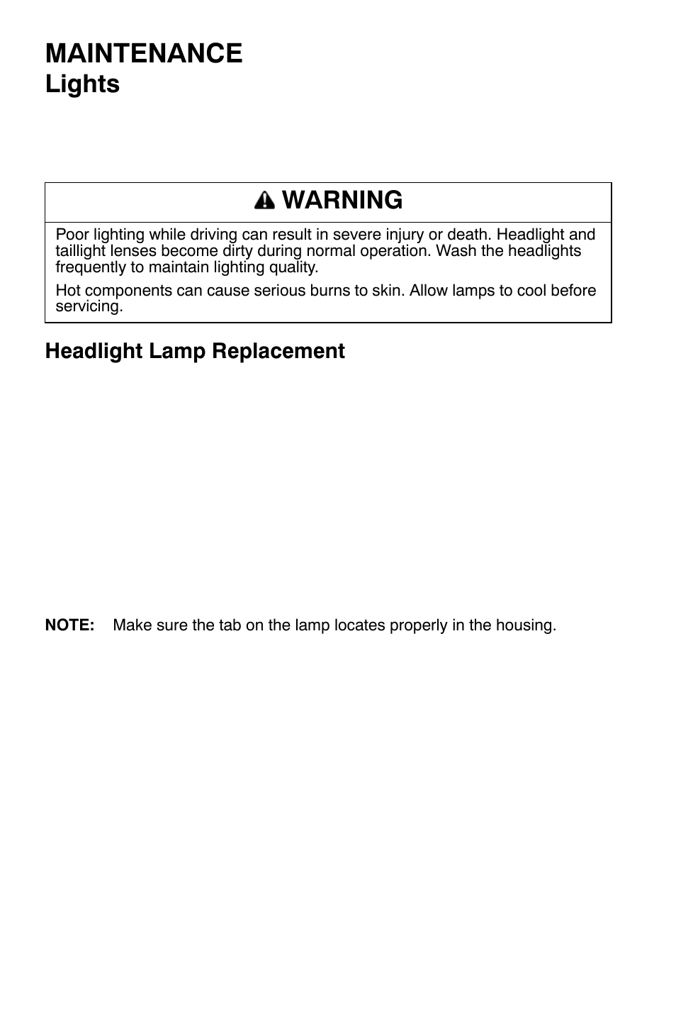 Maintenance, Lights, Warning | Polaris Sportsman 500 EFI X2 User Manual | Page 112 / 157