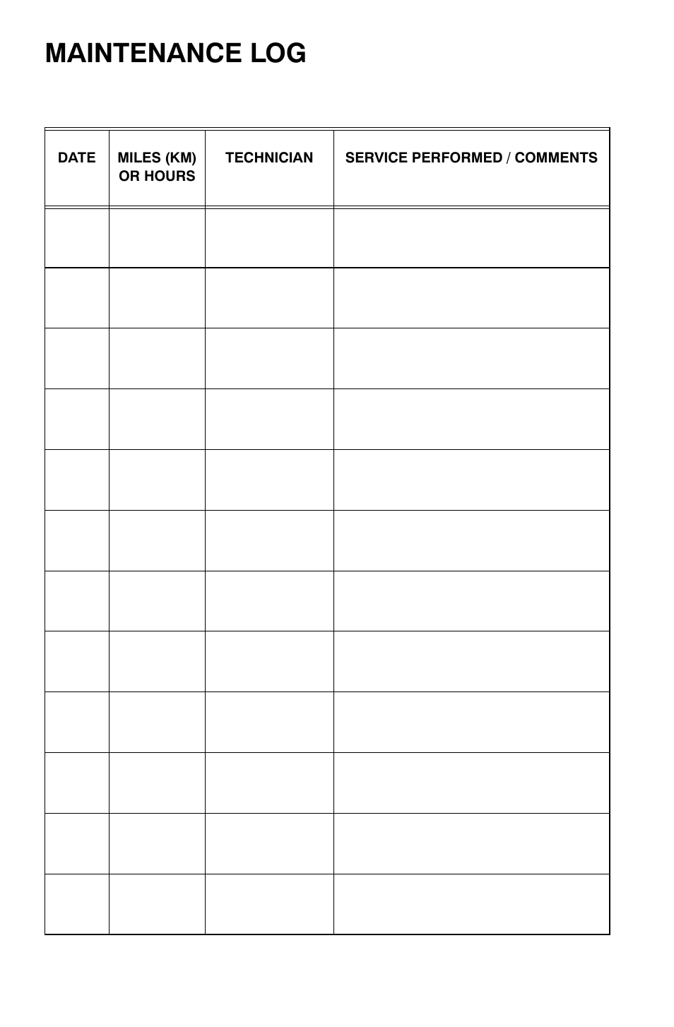 Maintenance log | Polaris Sportsman 500 EFI X2 User Manual | Page 156 / 157
