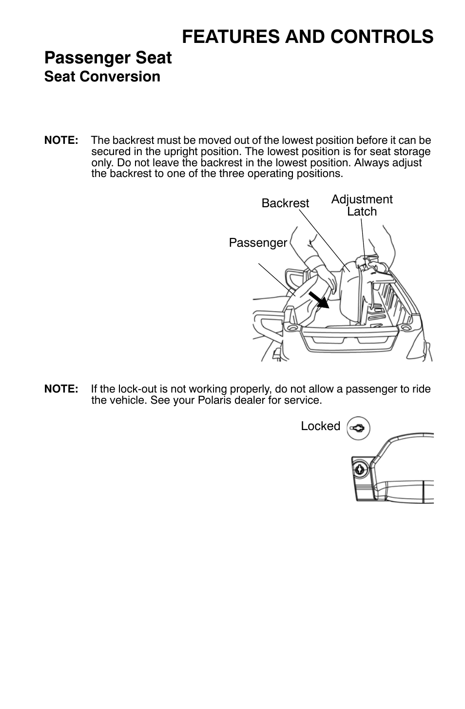 Features and controls, Passenger seat, Seat conversion | Polaris Sportsman 500 EFI X2 User Manual | Page 51 / 157