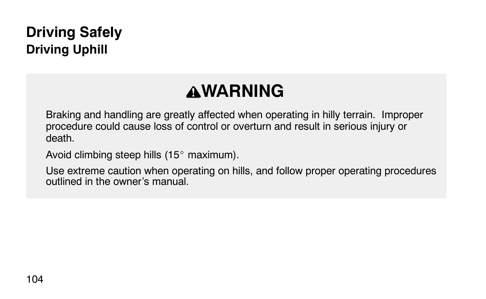 Warning, Driving safely | Polaris Sprotsman 90 User Manual | Page 106 / 188