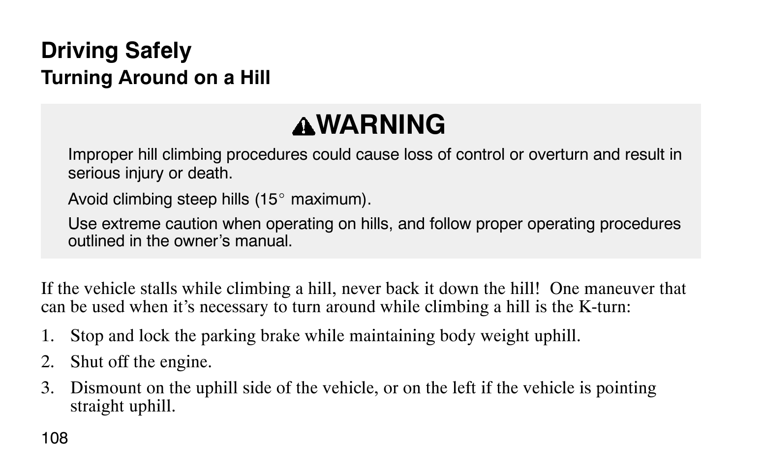 Warning, Driving safely | Polaris Sprotsman 90 User Manual | Page 110 / 188