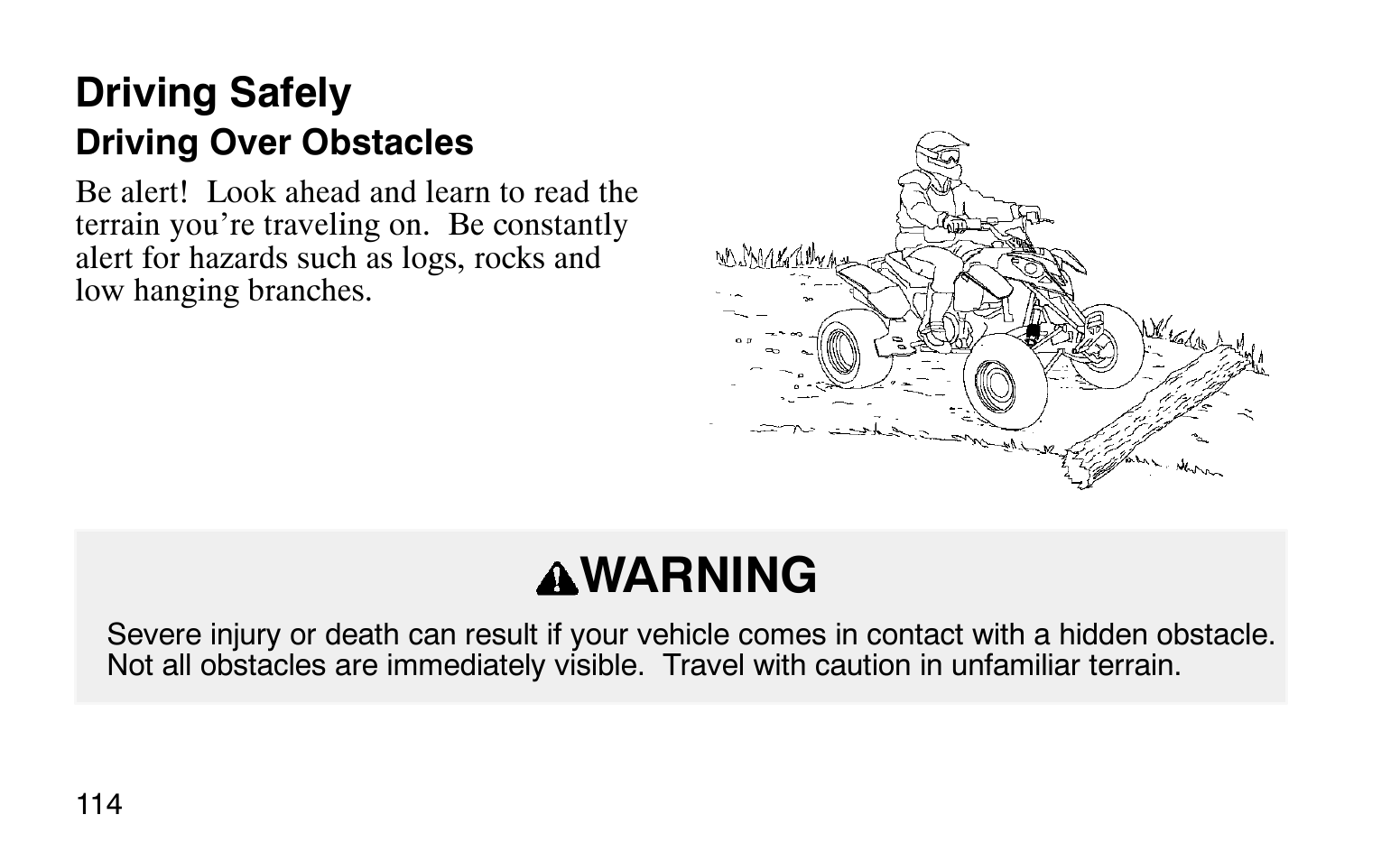 Warning, Driving safely | Polaris Sprotsman 90 User Manual | Page 116 / 188