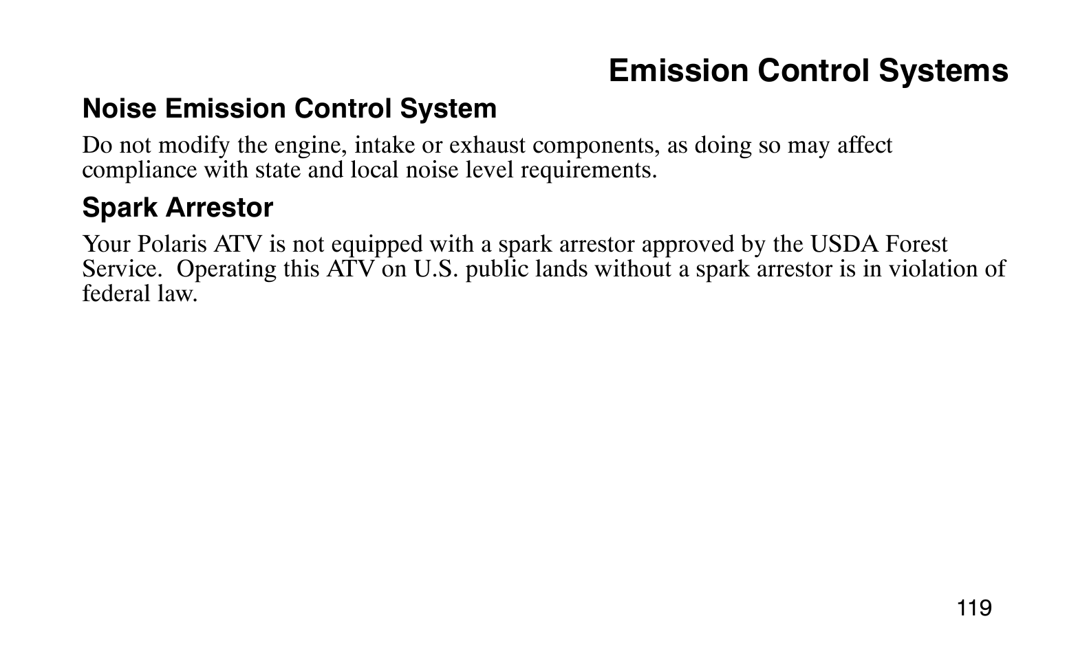 Emission control systems | Polaris Sprotsman 90 User Manual | Page 121 / 188
