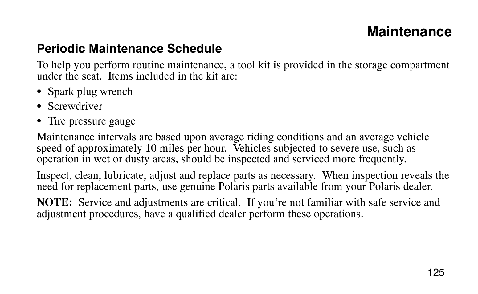 Maintenance | Polaris Sprotsman 90 User Manual | Page 127 / 188