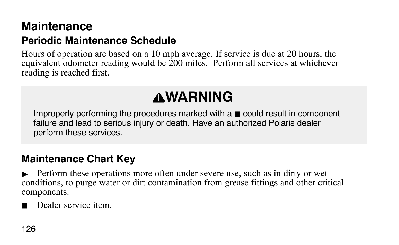 Warning, Maintenance | Polaris Sprotsman 90 User Manual | Page 128 / 188