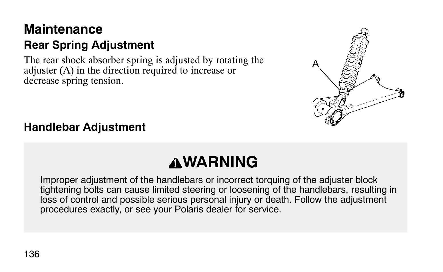 Warning, Maintenance | Polaris Sprotsman 90 User Manual | Page 138 / 188