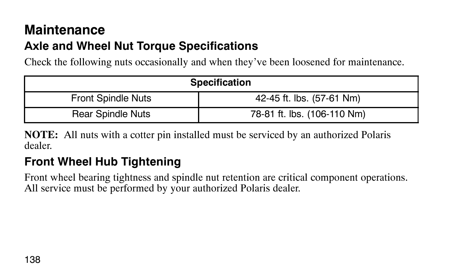 Maintenance | Polaris Sprotsman 90 User Manual | Page 140 / 188