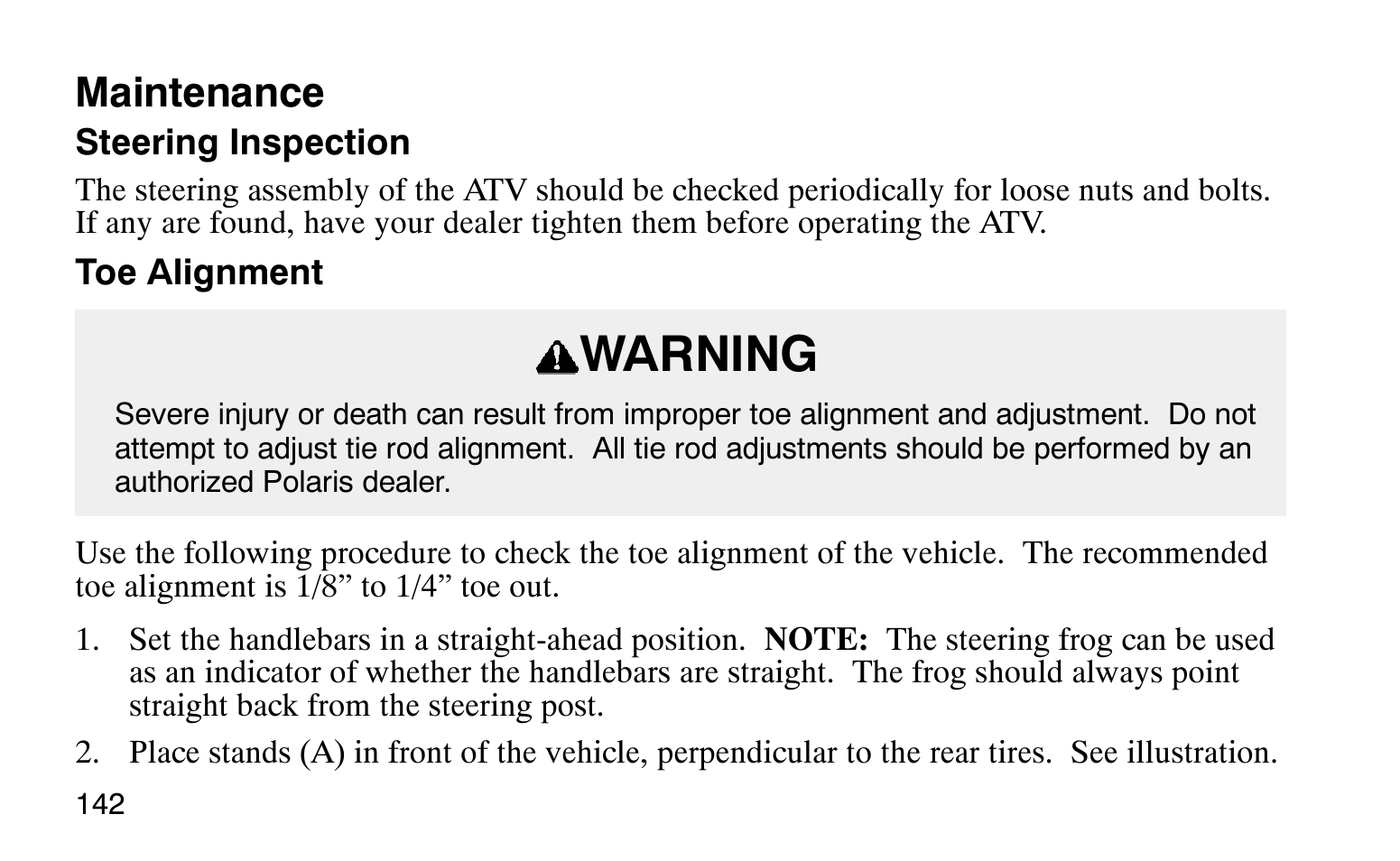 Warning, Maintenance | Polaris Sprotsman 90 User Manual | Page 144 / 188