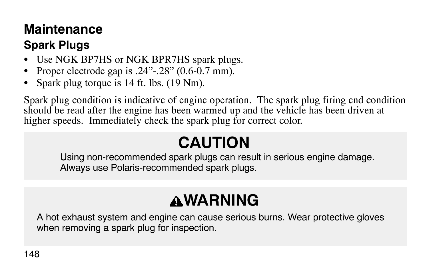 Caution warning, Maintenance | Polaris Sprotsman 90 User Manual | Page 150 / 188