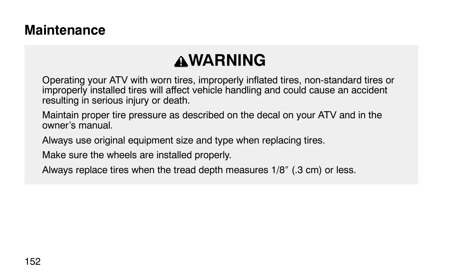 Warning, Maintenance | Polaris Sprotsman 90 User Manual | Page 154 / 188