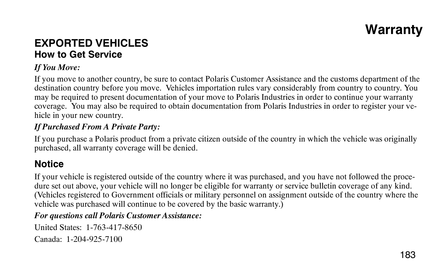Warranty | Polaris Sprotsman 90 User Manual | Page 185 / 188