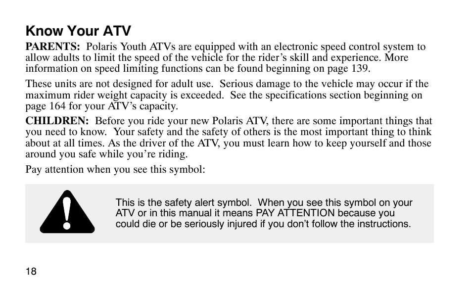 Know your atv | Polaris Sprotsman 90 User Manual | Page 20 / 188