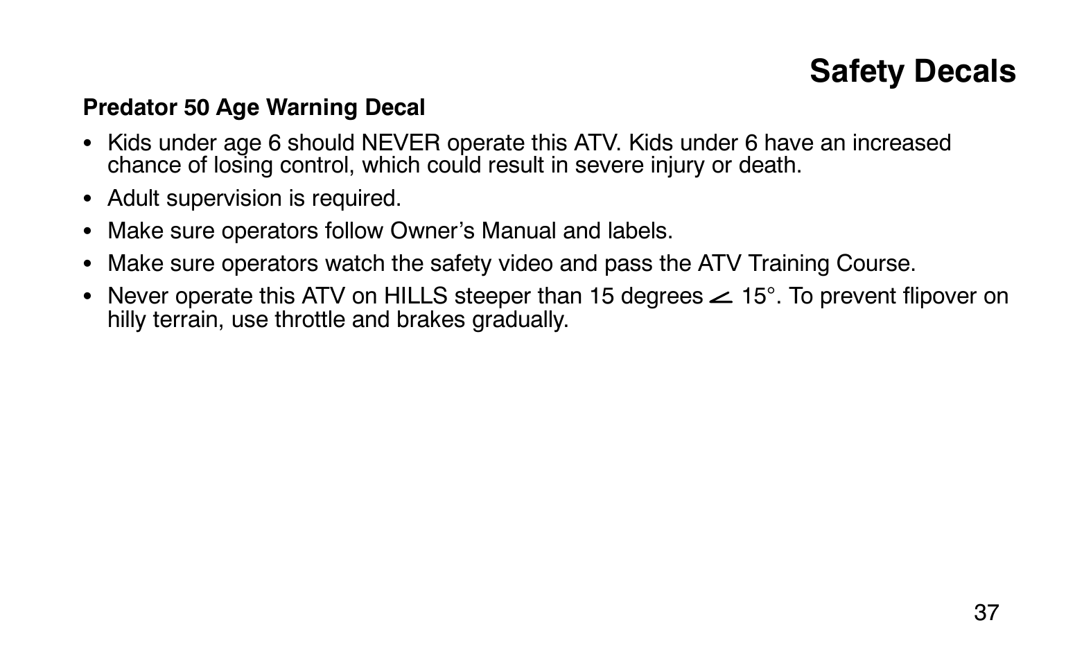 Safety decals | Polaris Sprotsman 90 User Manual | Page 39 / 188