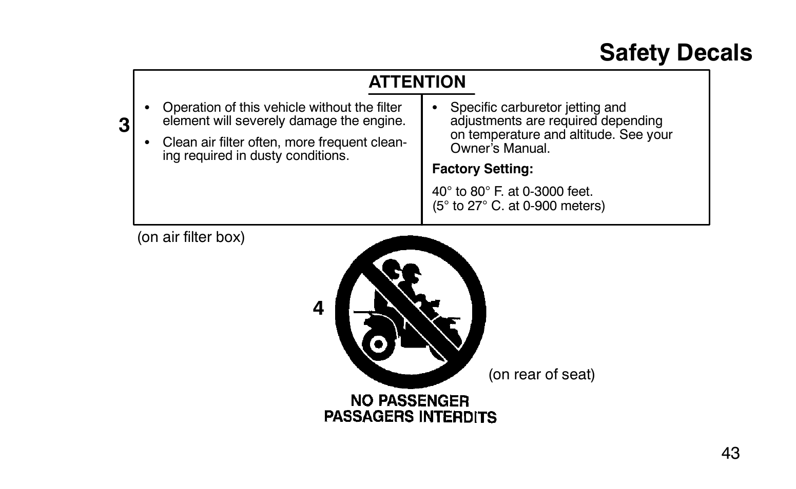 Safety decals | Polaris Sprotsman 90 User Manual | Page 45 / 188
