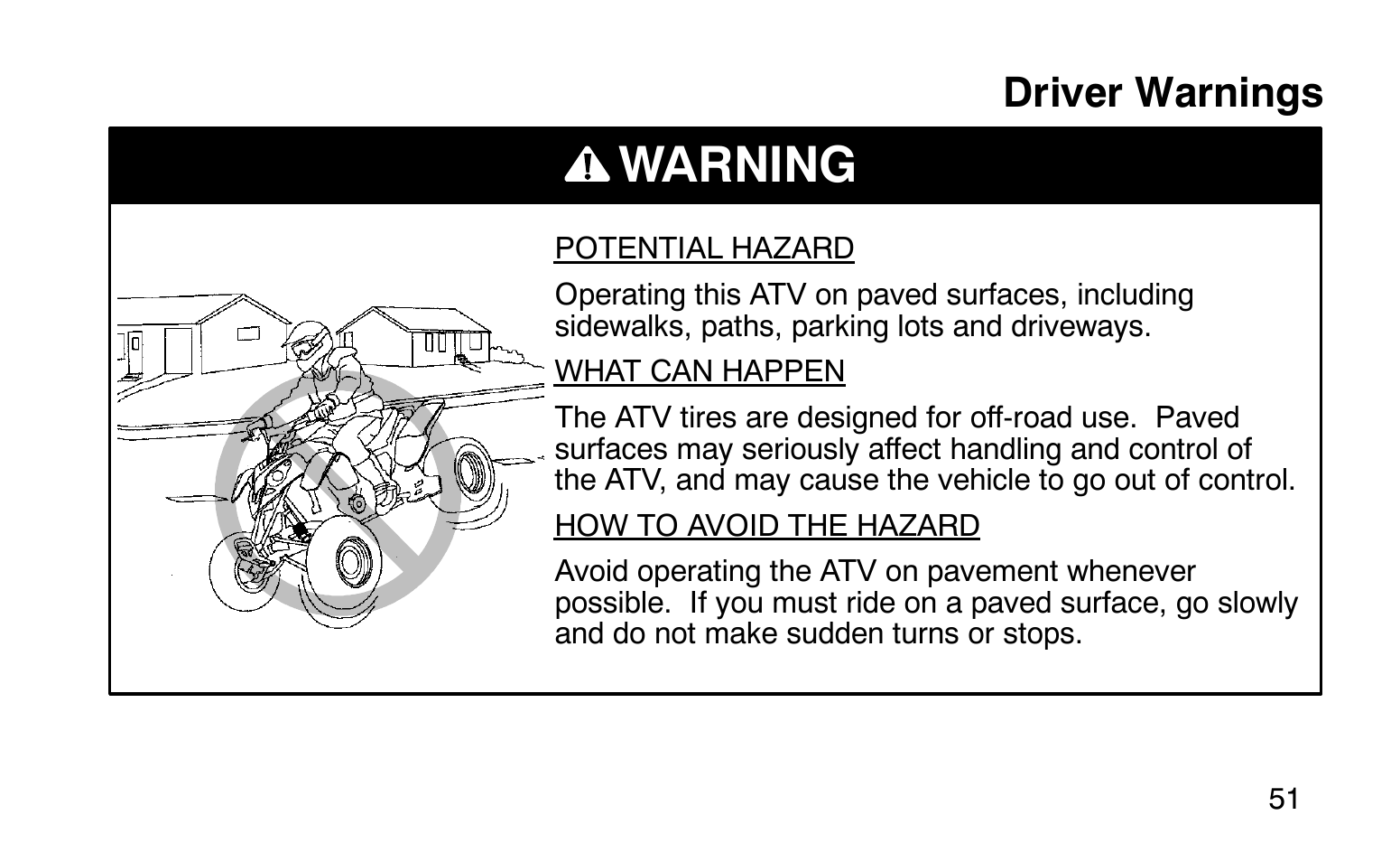 Warning, Driver warnings | Polaris Sprotsman 90 User Manual | Page 53 / 188
