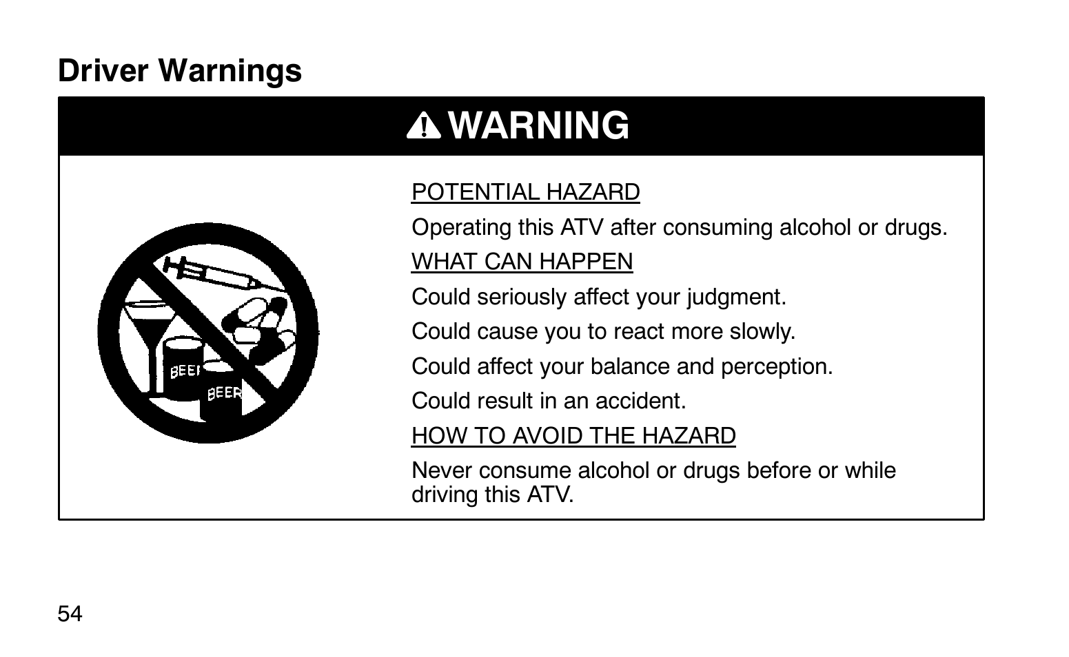 Warning | Polaris Sprotsman 90 User Manual | Page 56 / 188