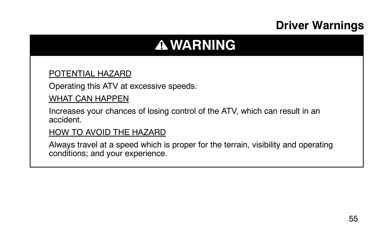 Warning | Polaris Sprotsman 90 User Manual | Page 57 / 188