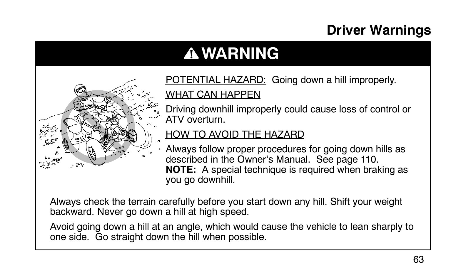 Warning, Driver warnings | Polaris Sprotsman 90 User Manual | Page 65 / 188